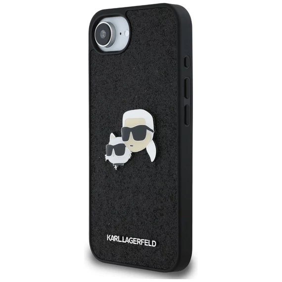 Karl Lagerfeld Fixed Glitter Ikonik Metal Pin Apple iPhone 16e hátlap tok, fekete