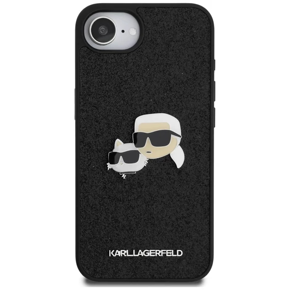 Karl Lagerfeld Fixed Glitter Ikonik Metal Pin Apple iPhone 16e hátlap tok, fekete
