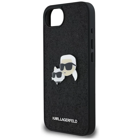 Karl Lagerfeld Fixed Glitter Ikonik Metal Pin Apple iPhone 16e hátlap tok, fekete