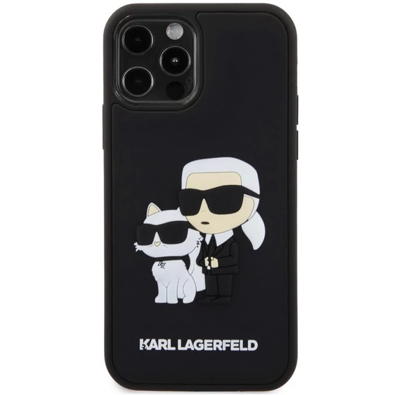 Karl Lagerfeld 3D Rubber Karl and Choupette Apple iPhone 12 / 12 Pro hátlap tok, fekete