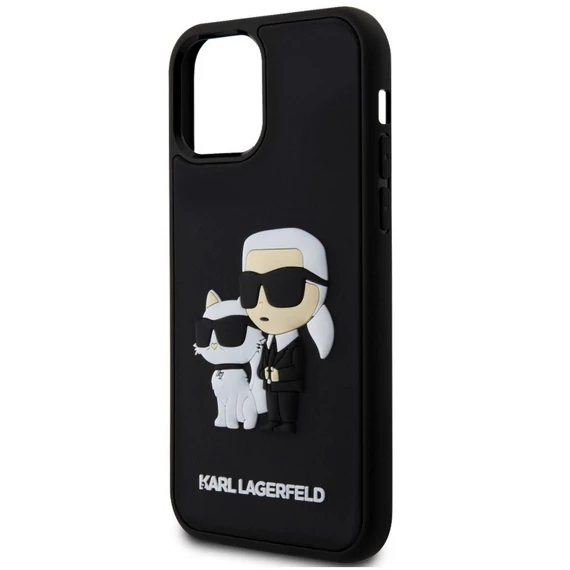 Karl Lagerfeld 3D Rubber Karl and Choupette Apple iPhone 12 / 12 Pro hátlap tok, fekete