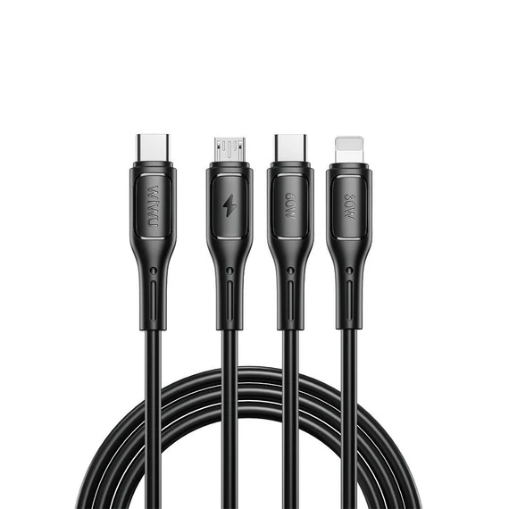 WiWU Wi-046E Starlink Series 3in1 USB-C USB-C / Lightning / microUSB kábel, 60W, 1m, fekete