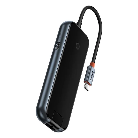Baseus AcmeJoy 5 az 1-ben hub, USB-C - 2xUSB-A 3.0, USB-A 2.0, USB-C PD, RJ45, sötétszürke
