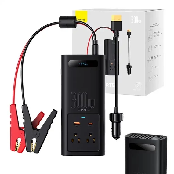 Baseus autós inverter 300W, 24V, CN / EU, fekete