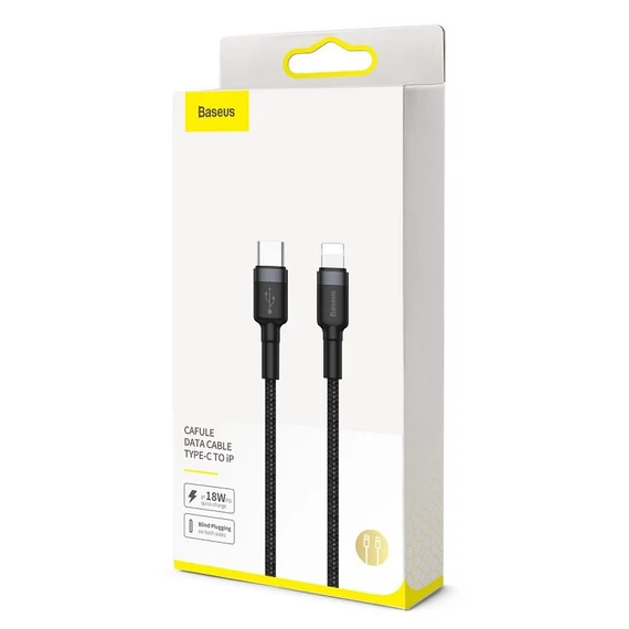 Baseus Cafule USB-C - Lightning PD kábel, 18 W, 1 m, fekete-szürke