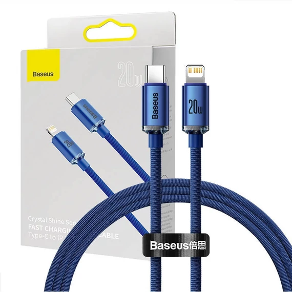Baseus Crystal Shine USB-C-Lightning kábel, 20W, 1.2m, kék