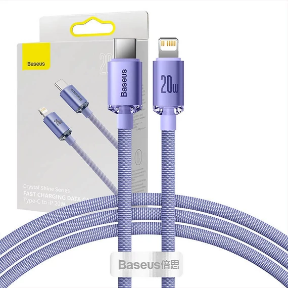 Baseus Crystal Shine USB-C-Lightning kábel, 20W, PD, 1.2m, lila