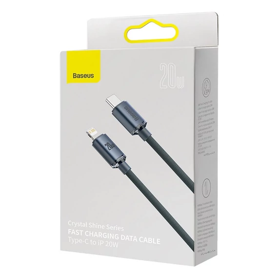 Baseus Crystal Shine USB-C-Lightning kábel, 20W, PD, 2m, fekete