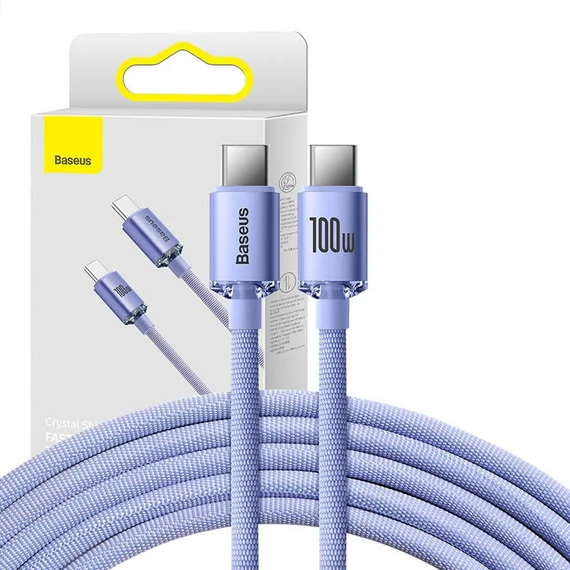 Baseus Crystal Shine USB-C-USB-C kábel, 100W, 1.2m, lila