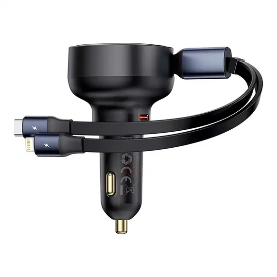 Baseus Enjoyment autó töltő USB-C - USB-C kábellel, Lightning 60W, fekete