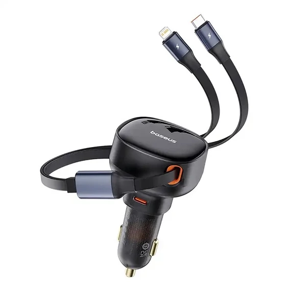 Baseus Enjoyment autó töltő USB-C - USB-C kábellel, Lightning 60W, fekete