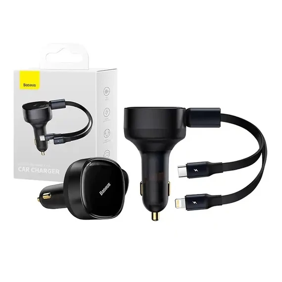 Baseus Enjoyment autós töltő USB-C + Lightning kábellel, 3A, 30W, fekete