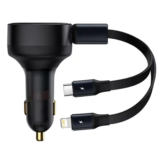 Baseus Enjoyment autós töltő USB-C + Lightning kábellel, 3A, 30W, fekete