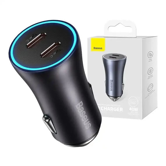Baseus Golden Contactor Pro autós töltő, 2x USB-C, 40W, szürke