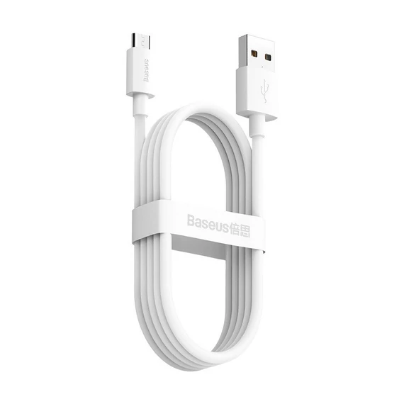 Baseus Simple Wisdom Micro-USB - USB kábel, 2.1A, 1.5m, fehér, 2db
