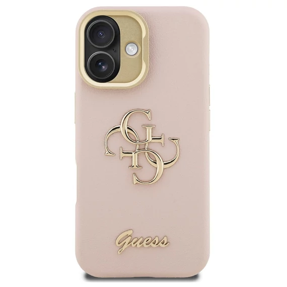 Guess PU Grained 4G Logo Stand Camera Frame iPhone 16 hátlap tok kitámasztóval, rózsaszín