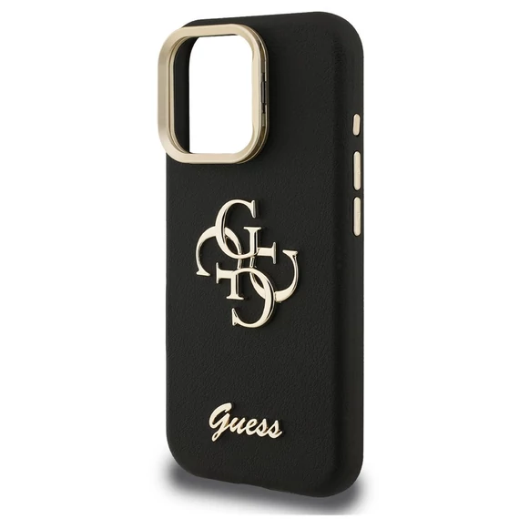 Guess PU Grained 4G Logo Stand Camera Frame iPhone 16 Pro hátlap tok kitámasztóval, fekete