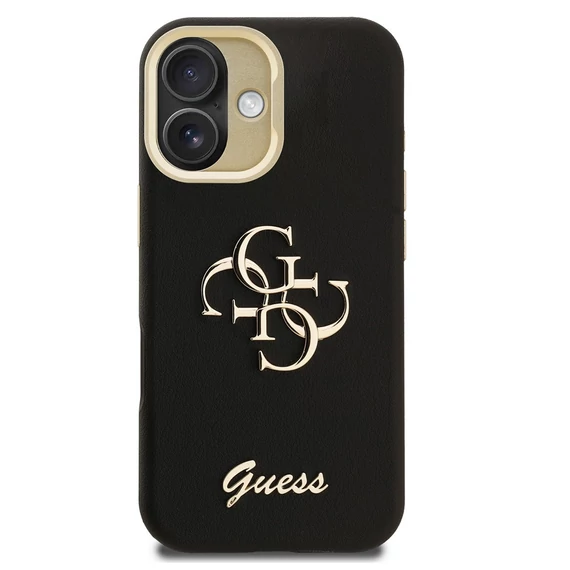 Guess PU Grained 4G Logo Stand Camera Frame iPhone 16 hátlap tok kitámasztóval, fekete