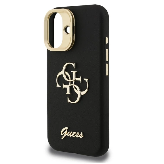 Guess PU Grained 4G Logo Stand Camera Frame iPhone 16 hátlap tok kitámasztóval, fekete