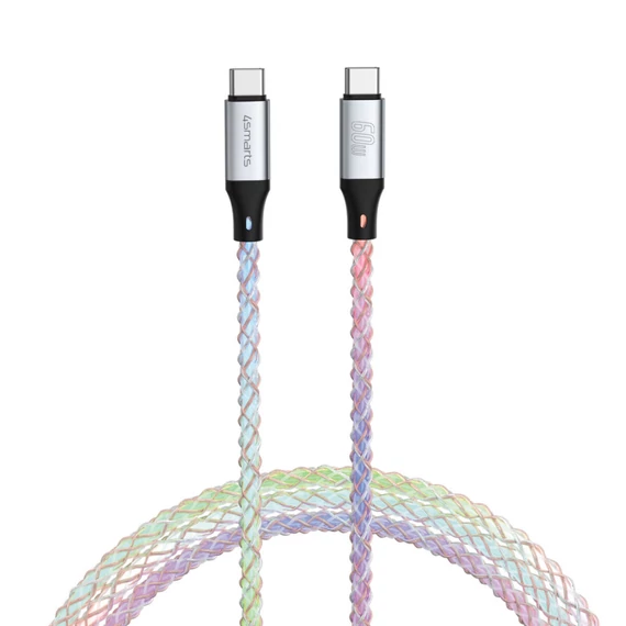 4smarts RGBCord USB-C / USB-C töltő és adatkábel, RGB világítással, 60W, 1.5m, színes