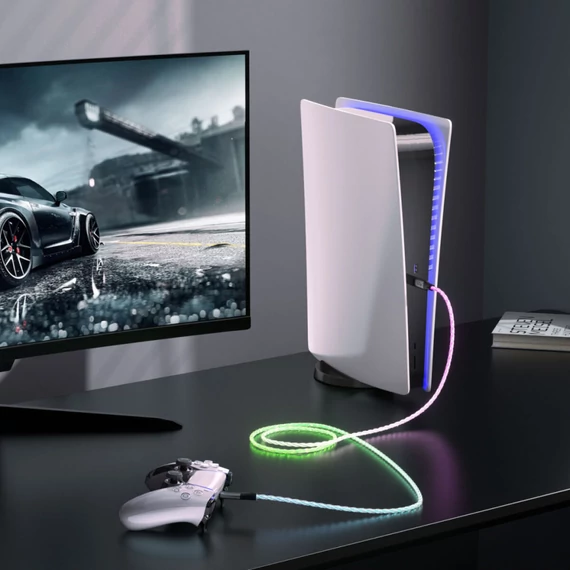 4smarts RGBCord USB-C / USB-C töltő és adatkábel, RGB világítással, 60W, 1.5m, színes