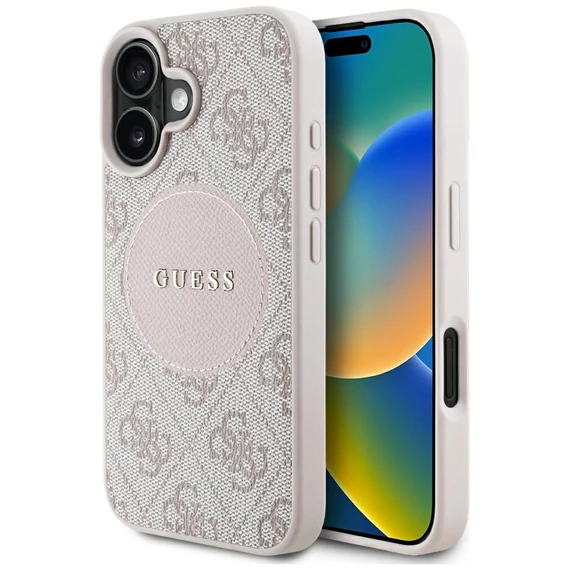 Guess 4G Circle Classic Logo iPhone 16 MagSafe hátlap tok, rózsaszín