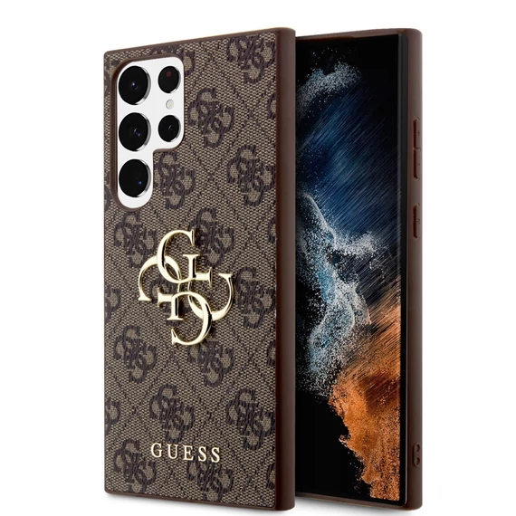 Guess PU 4G Metal Logo Samsung Galaxy S24 Ultra hátlap tok, barna