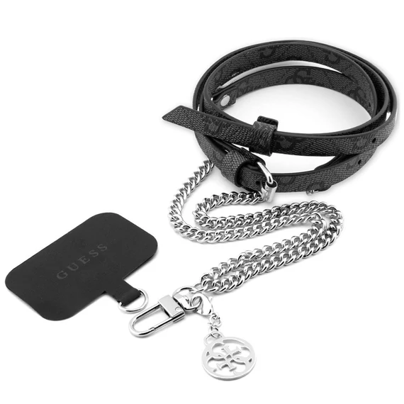 Guess Crossbody Strap PU 4G univerzális pánt, lánccal, ezüst/fekete