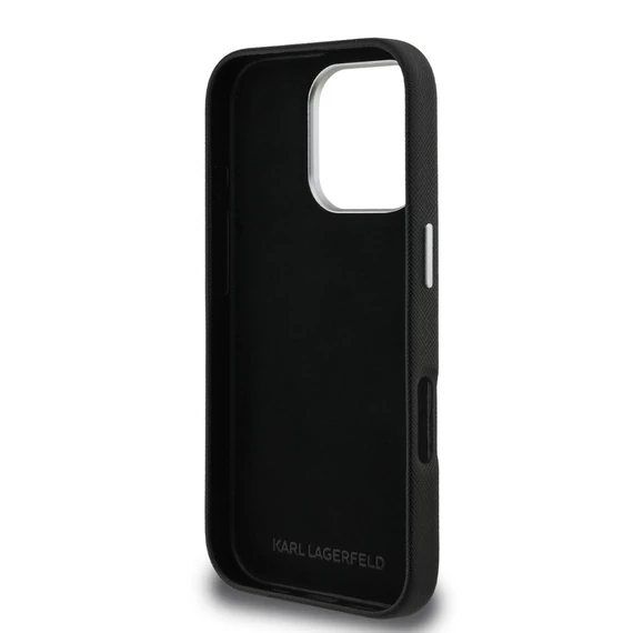 Karl Lagerfeld Grained PU K&CH Heads iPhone 15 Pro hátlap tok, fekete