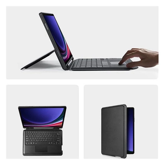 Dux Ducis DK Samsung Tab S9/S9FE/S10FE kihajtható tok vezeték nélküli billentyűzettel, fekete