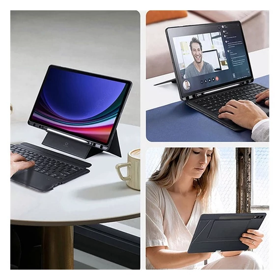 Dux Ducis DK Samsung Tab S9/S9FE/S10FE kihajtható tok vezeték nélküli billentyűzettel, fekete