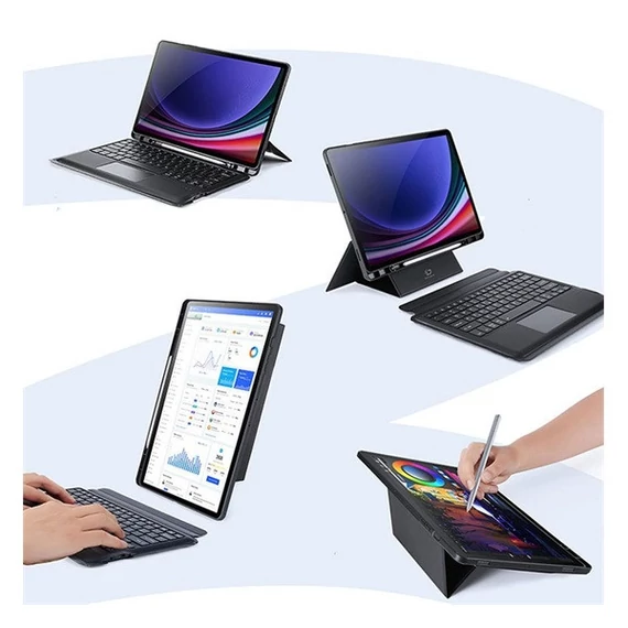 Dux Ducis DK Samsung Tab S9/S9FE/S10FE kihajtható tok vezeték nélküli billentyűzettel, fekete