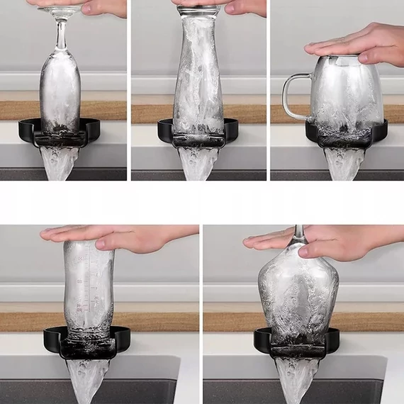 Wooze Glass Washer Automata pohár- és üvegmosó és öblítő szett, nagynyomású fúvókával, rugalmas csatlakozóval, fekete