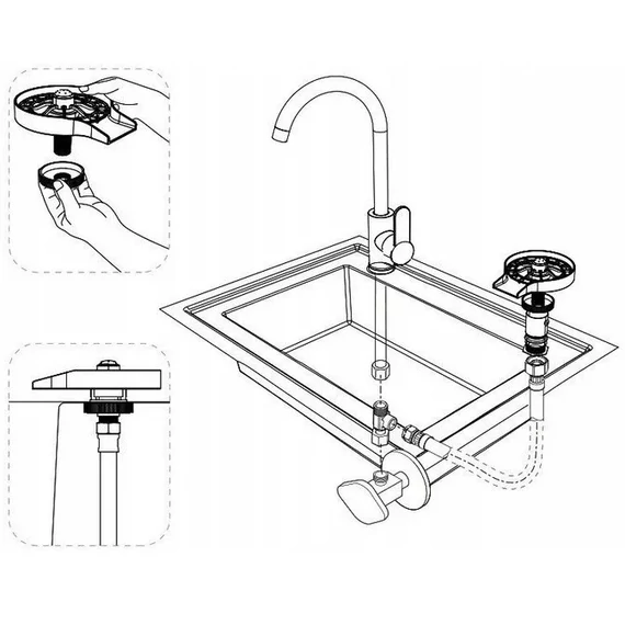 Wooze Glass Washer Automata pohár- és üvegmosó és öblítő szett, nagynyomású fúvókával, rugalmas csatlakozóval, fekete
