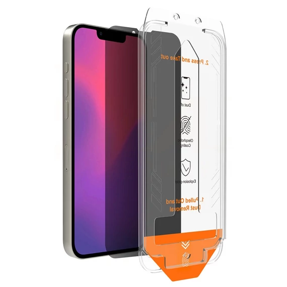 4smarts Second Glass Privacy Apple iPhone 16e / 14 / 13 / 13 Pro kijelzővédő üvegfólia szett felhelyező kerettel, 10db