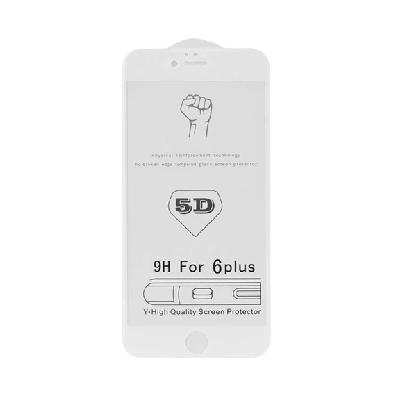 Apple iPhone 7 Plus/8 Plus, 5D Full Glue hajlított tempered glass kijelzővédő üvegfólia, fehér