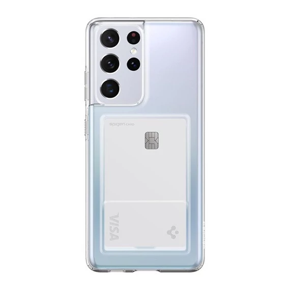 Spigen Crystal Slot Samsung Galaxay S21 Ultra tok kártyatartóval, Crystal Clear, átlátszó