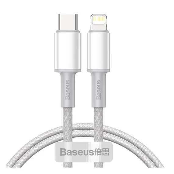 Baseus High Density USB-C / Lightning fonott töltő- és adatkábel, gyorstöltés, 1m, fehér
