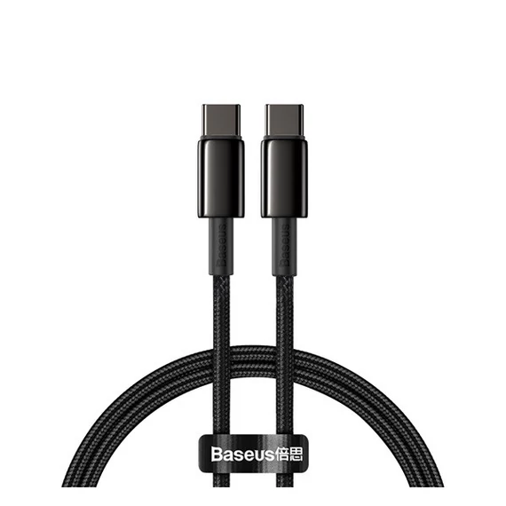 Baseus Tungsten Gold USB-C / USB-C gyorstöltő töltő- és adatkábel, 1m, fekete