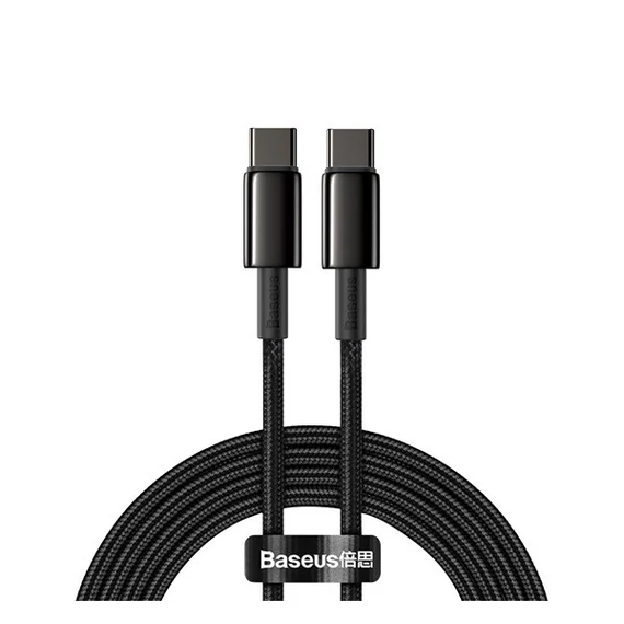 Baseus Tungsten Gold USB-C / USB-C gyorstöltő töltő- és adatkábel, 2m, fekete