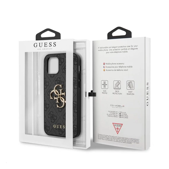 Guess PU 4G Metal Logo Apple iPhone 12/12 Pro hátlap tok, szürke