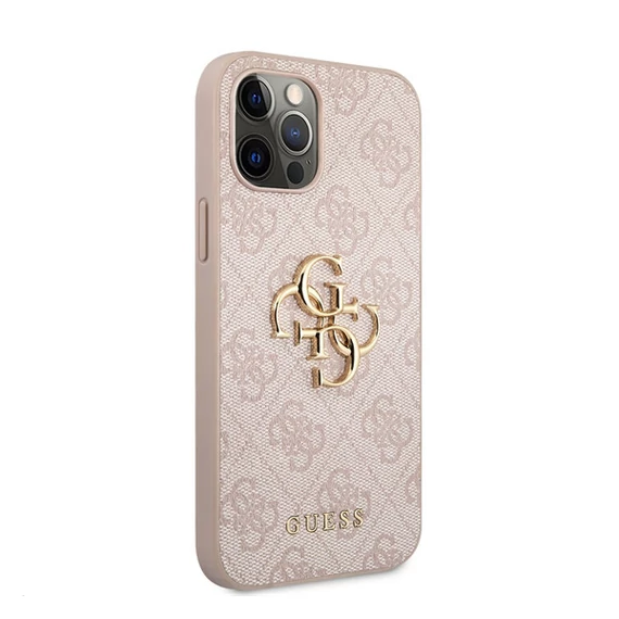 Guess PU 4G Metal Logo Apple iPhone 12/12 Pro hátlap tok, rózsaszín