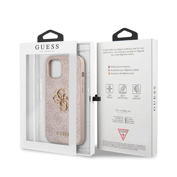 Guess PU 4G Metal Logo Apple iPhone 12/12 Pro hátlap tok, rózsaszín