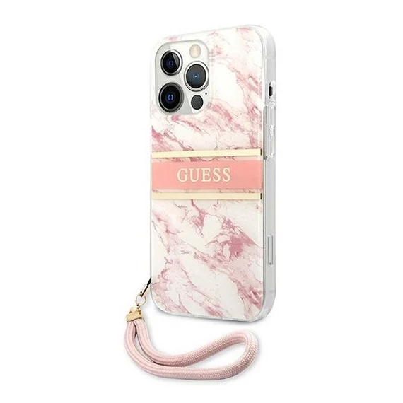 Guess TPU Marble Stripe Apple iPhone 13 Pro Max hátlap tok, rózsaszín