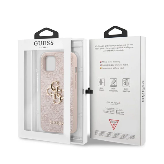 Guess PU 4G Metal Logo Apple iPhone 13 hátlap tok, rózsaszín