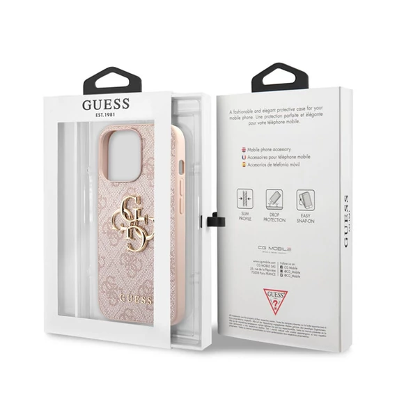 Guess PU 4G Metal Logo Apple iPhone 13 Pro Max hátlap tok, rózsaszín
