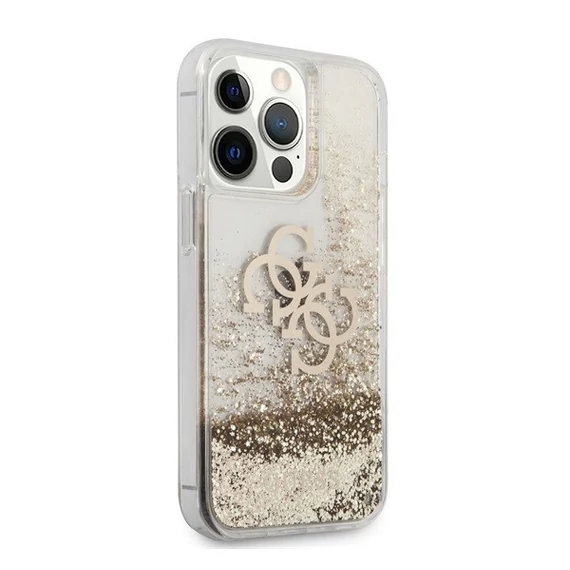 Guess TPU Big 4G Liquid Glitter Gold Apple iPhone 13 Pro Max hátlap tok, átlátszó