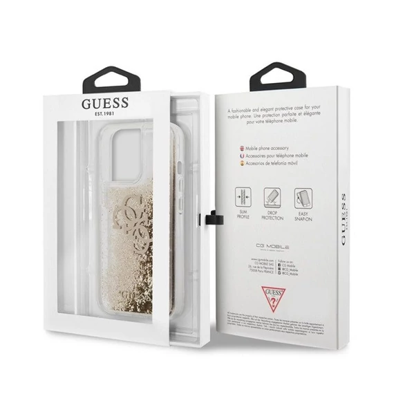 Guess TPU Big 4G Liquid Glitter Gold Apple iPhone 13 Pro Max hátlap tok, átlátszó
