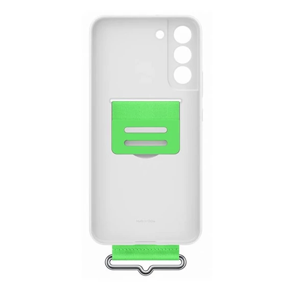Samsung Galaxy S22+ Silicone Cover with Strap, gyári szilikon tok szíjjal, fehér, EF-GS906TW