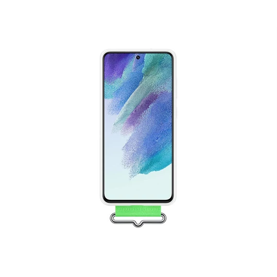 Samsung Galaxy S21 FE Silicone Cover with Strap, gyári szilikon tok szíjjal, fehér, EF-GG990TW